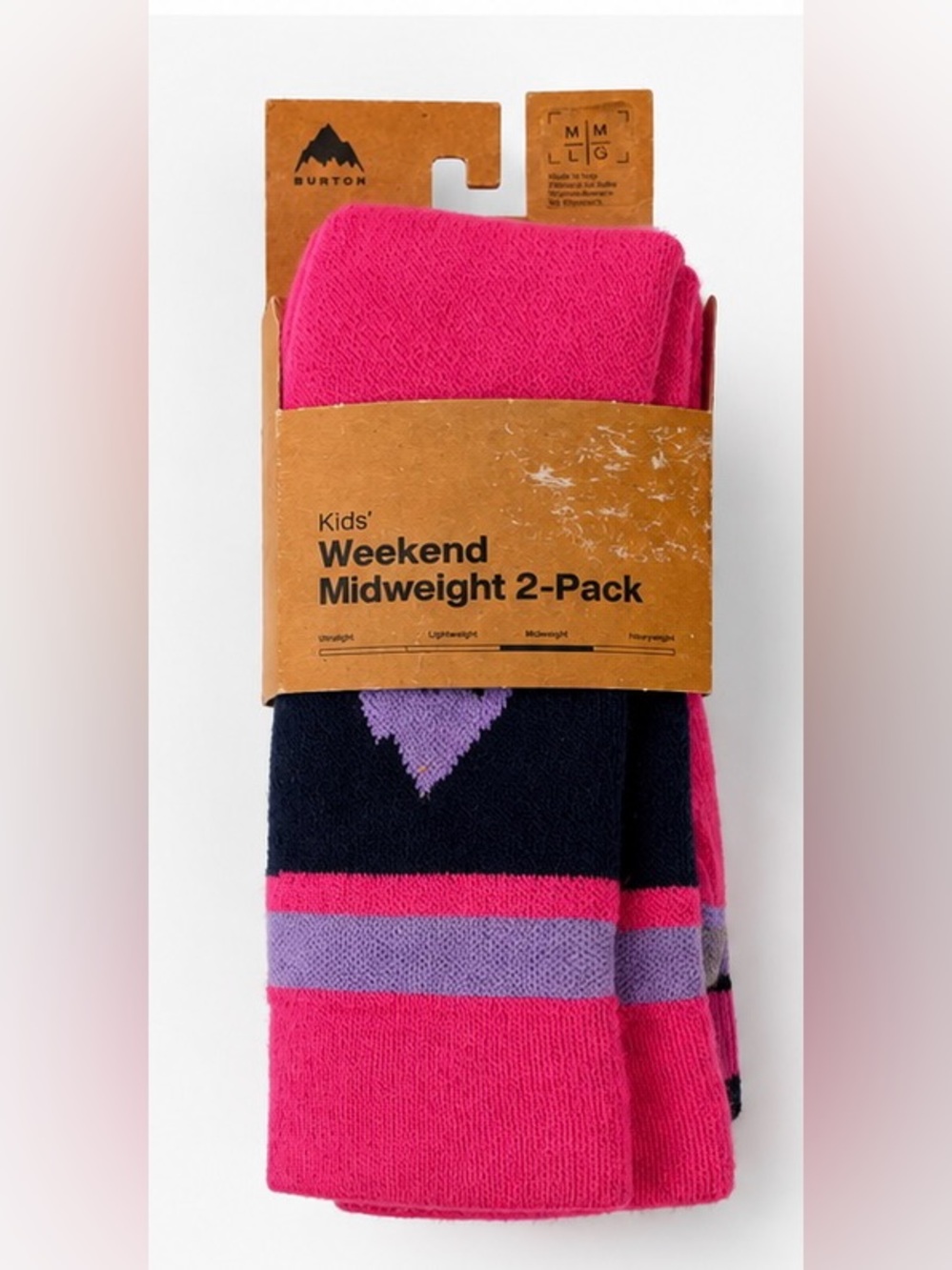 Burton Kids' Weekend Midweight 2-Pack Fushia Fusion Socks Size M/L (10-12)